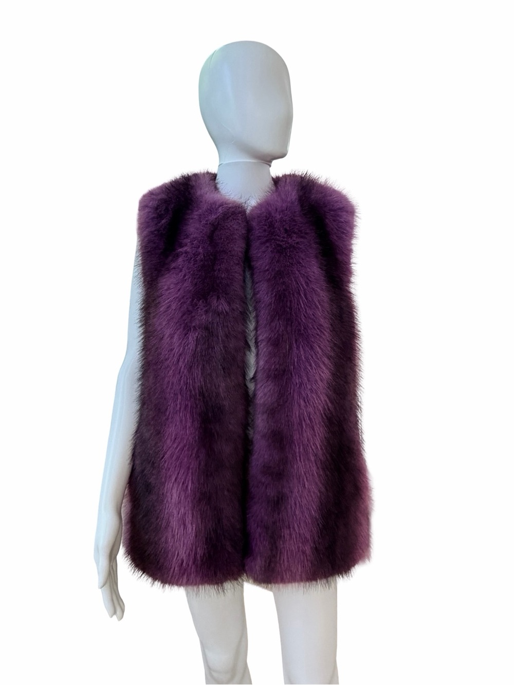 Women's Purple Faux Fur Vest - Luxurious Sleeveless Plush Coat from Paris France